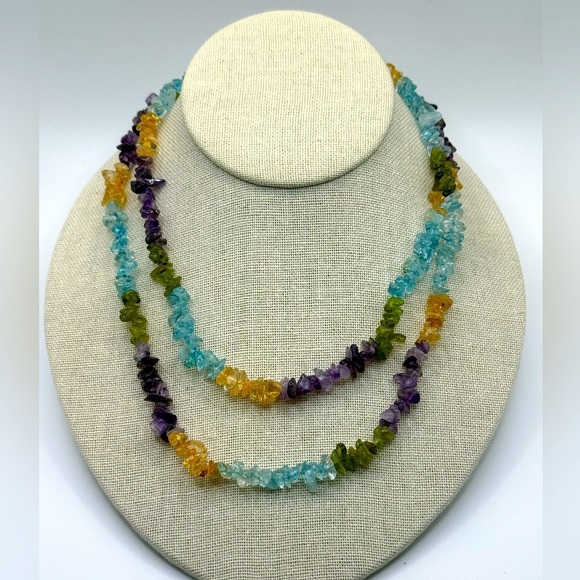 Amethyst Citrine Peridot Beaded Necklace, Mix Semi Gemstone jewelry 35” Necklace - Picture 2 of 3